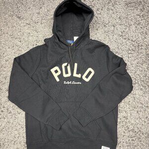 NWT Polo Ralph Lauren Black Brown Cream RL FLEECE LOGO HOODIE Pullover Large
